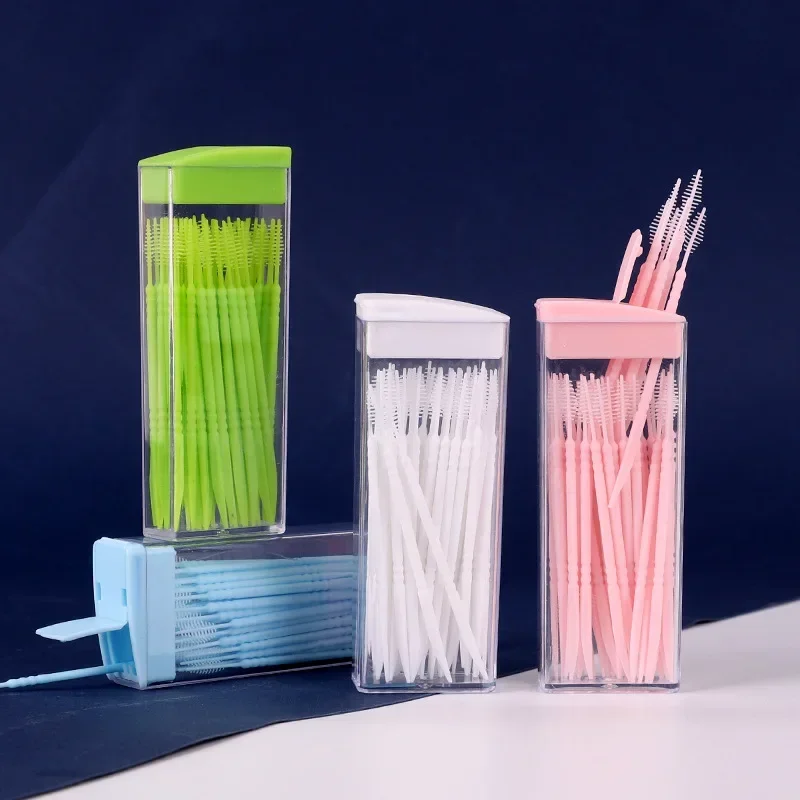 50pcs/lot Portable Disposable Plastic Toothpicks Teeth Cleaning Dental Flosser Travel Two-head Floss Sticks Color Random