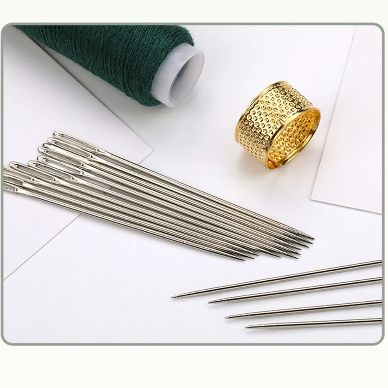 Needle with Large Eye Hand Sewing Needle Set Yarn Knitting Needle Thimble