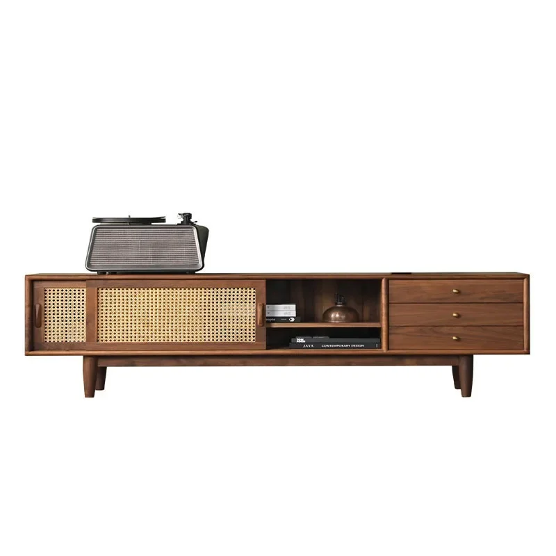 

Solid wood rattan weaving Nordic rattan weaving storage cabinet, simple and modern retro audio-visual