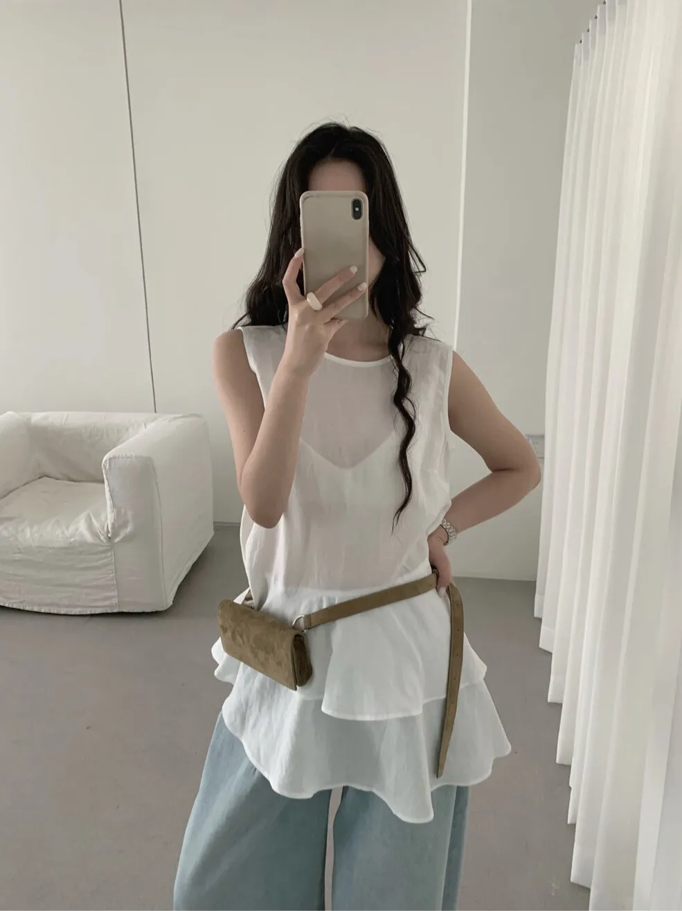 

Lilian Seven Meter Korean Style Slim Fit Top Asymmetrical Hem Versatile Korean Style round Neck Sleeveless Women's Shirt