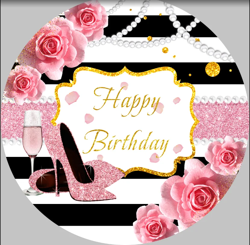 Fondo redondo de línea dorada de feliz cumpleaños, cubierta de fondo de círculo de cumpleaños para bebés, niños y niñas, primer segundo Banner