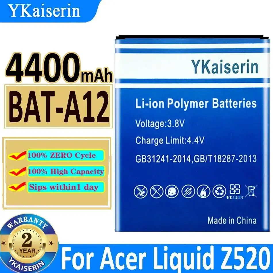 

Mobile Phone Battery 4400mAh For Acer Liquid Z520 , Liquid Z520 Dual Sim P N Bat-A12 1ICP4 51 65 KT.00104.002 Bat A12