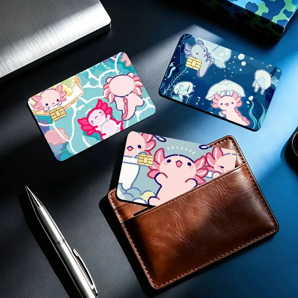 CUTE A-Axolotl 4pcs 1Set Card Stickers Small Waterproof Chip 4PCS Card Sticker Anti-Scratch