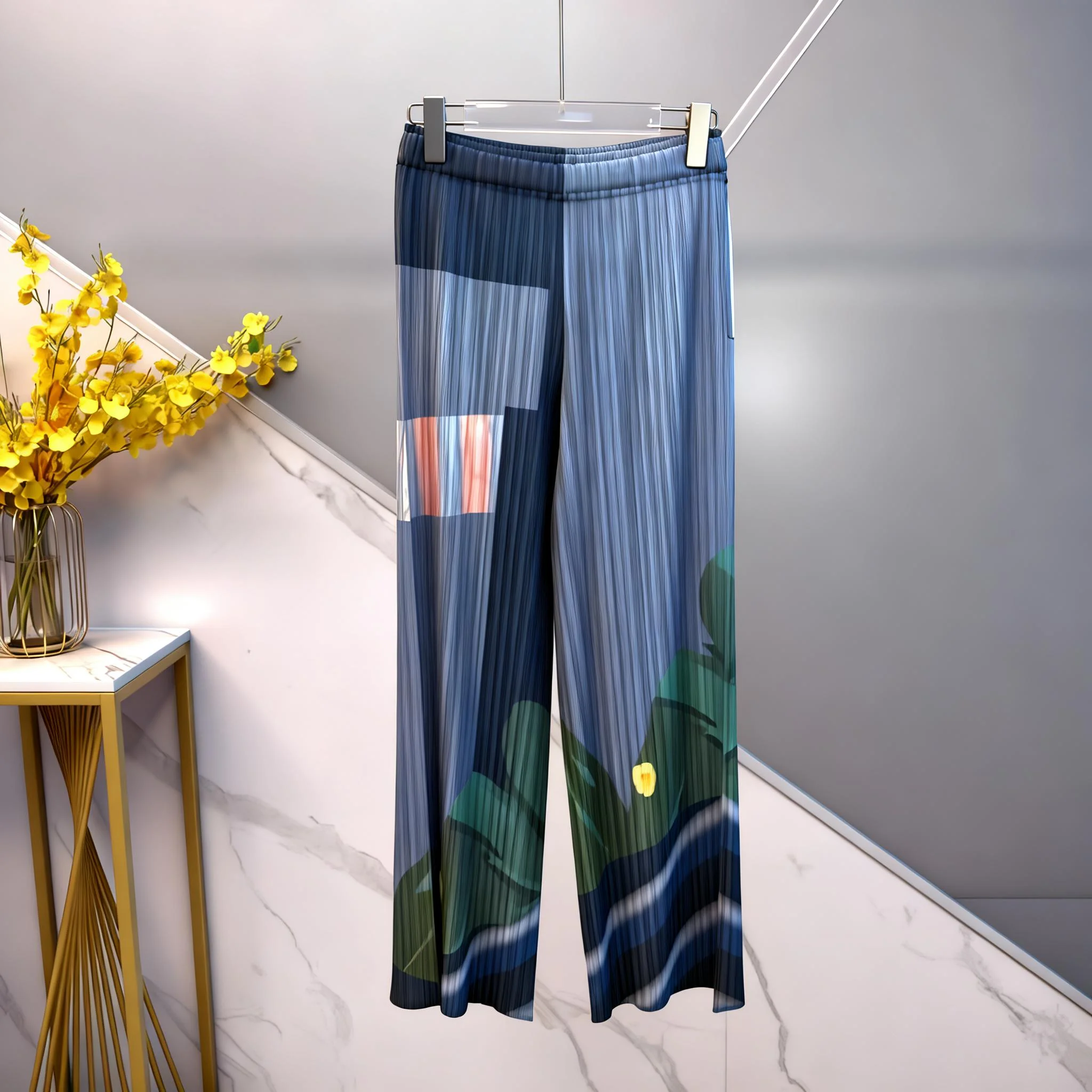 

Miyake Pleated City Collage Straight Pants Women 2026 New Casual Trousers