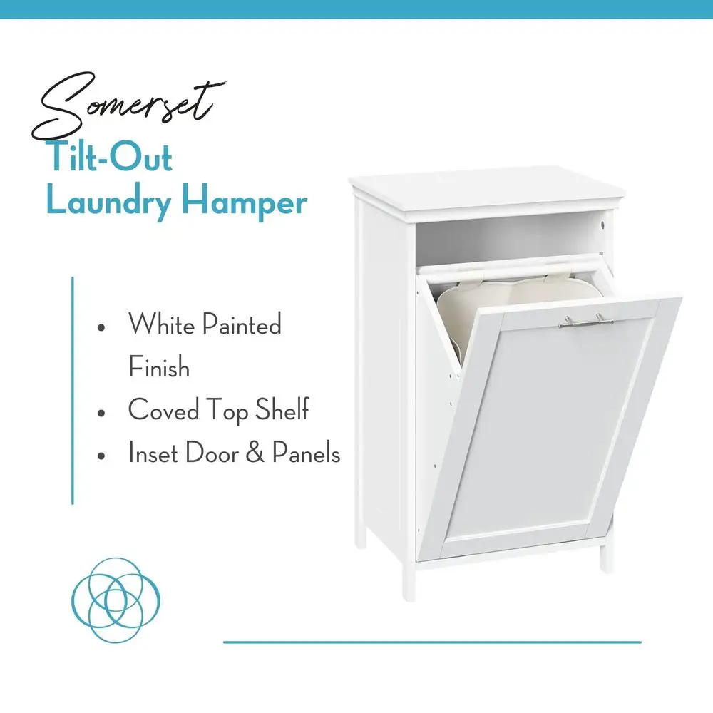 Tilt-Out Laundry Hamper Cabinet with Removable Cloth Bag White Storage Solution Closet Bath Organizer Satin Handles Elegant