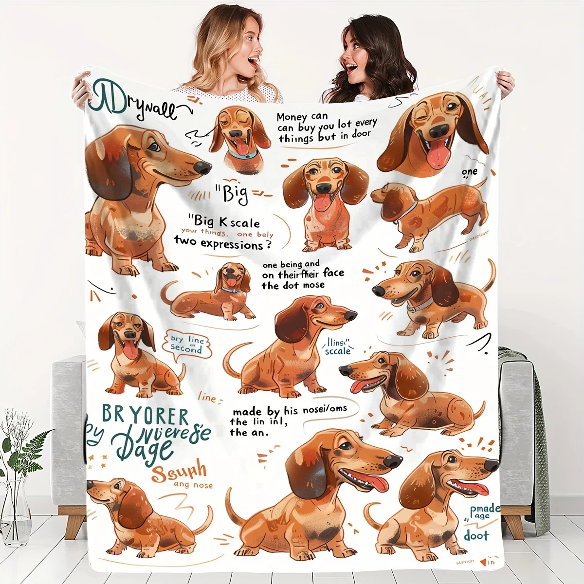 Cute Dachshund Dog Blanket Pet Portrait Throw Cozy Fluffy Gift for Dog Lovers Funny Puppy Plush Fleece Blanket Home Decor