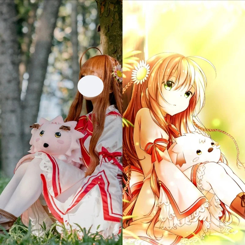 

Euro 7 Cos Rewrite Cosplay Kanbe Kotori Costume Pink Cute Lolita Dress Arm Sleeves Bow Hair Accessories Set for Comic Con H 【【【2