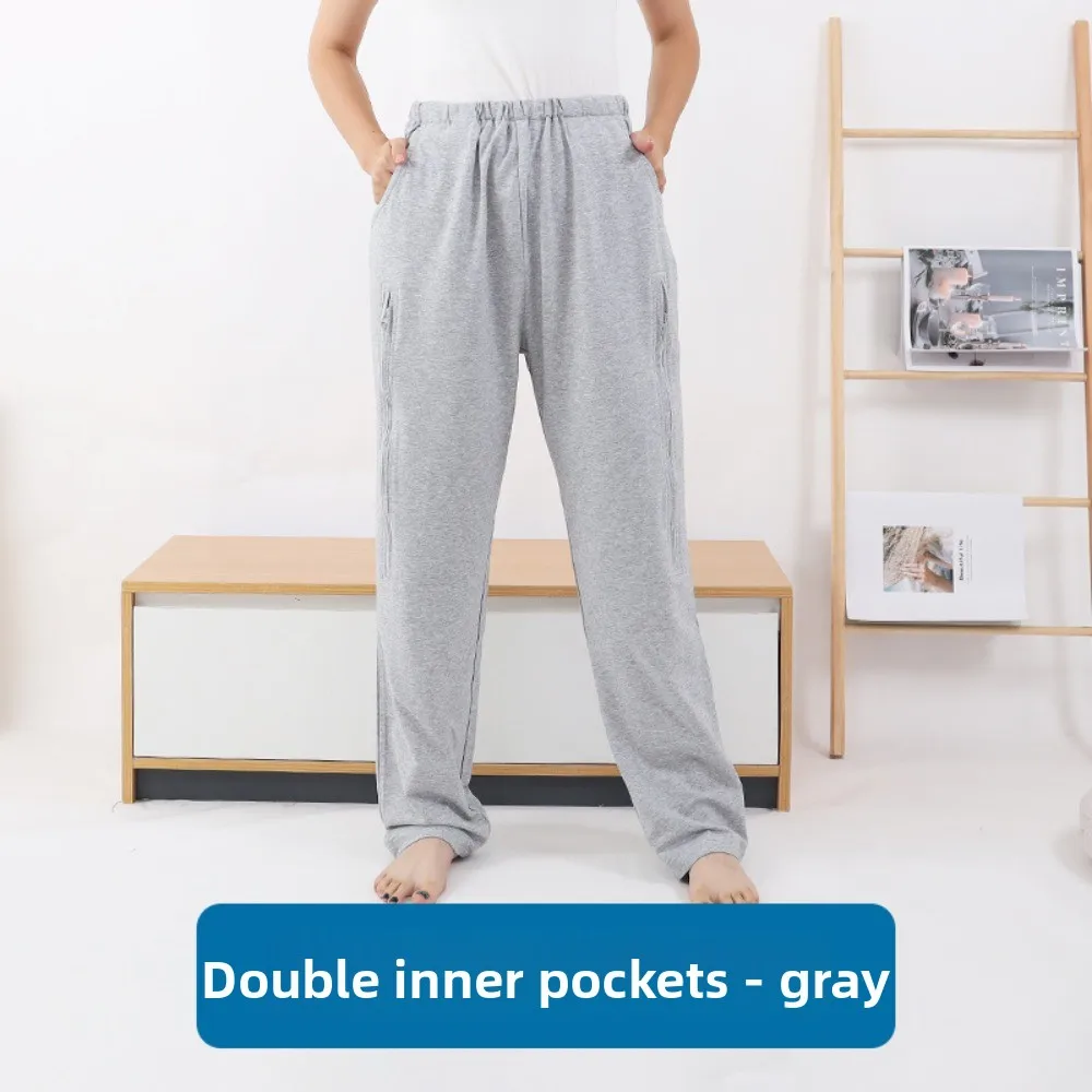 Adult Daily Care Pants,Hidden Side Pockets for External Liquid Collecting Pouch, Drawstring Elastic Waist Comfort Loose Trousers