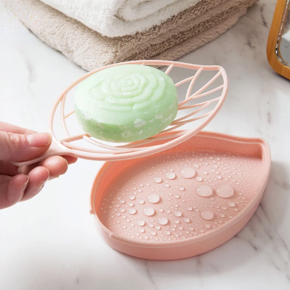 Leaf Shape Sponge Drain Holder Storage Rack Bathroom Soap Box Tray Container Portable Double Layer Shower Soap Dish Plate Holder