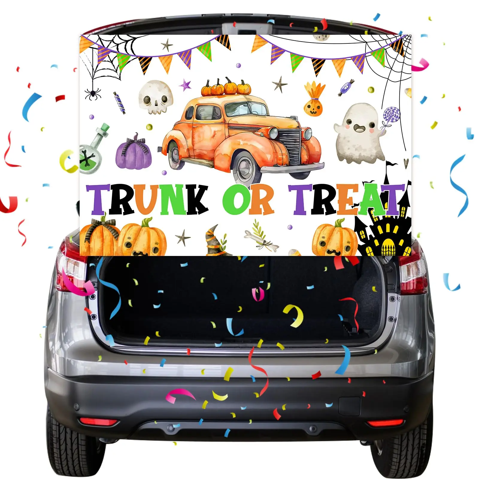 

Sursurprise Halloween Trunk or Treat Car Decorations, 5 x 3 ft Vinyl Banner with Exquisite Pattern for SUV Truck Garage