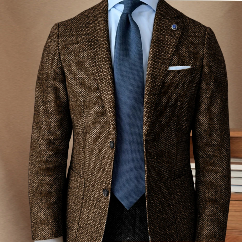 

Herringbone Woolen Man Blazer Men Thick Custom Made Vintage Single Breasted Pocket Suit Jacket Casual Winter Warm Man Top Coat