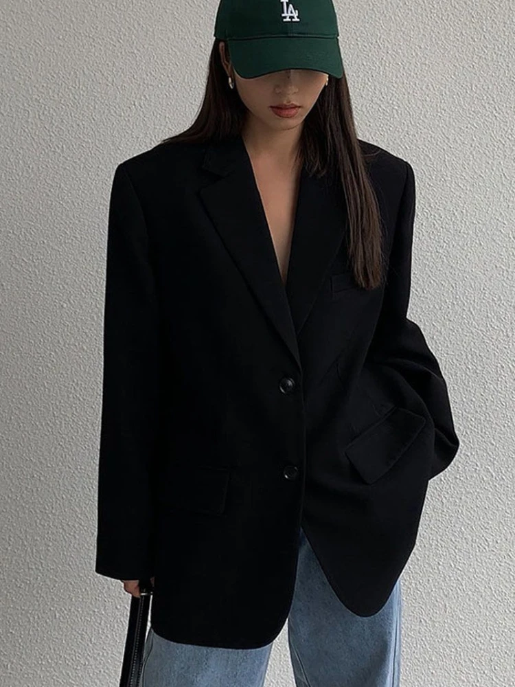 

Блейзеры женские осенние универсальные минималистичные новые верхняя одежда модные элегантные винтажные офисные женские мешковатые шикарные пальто с длинными рукавами