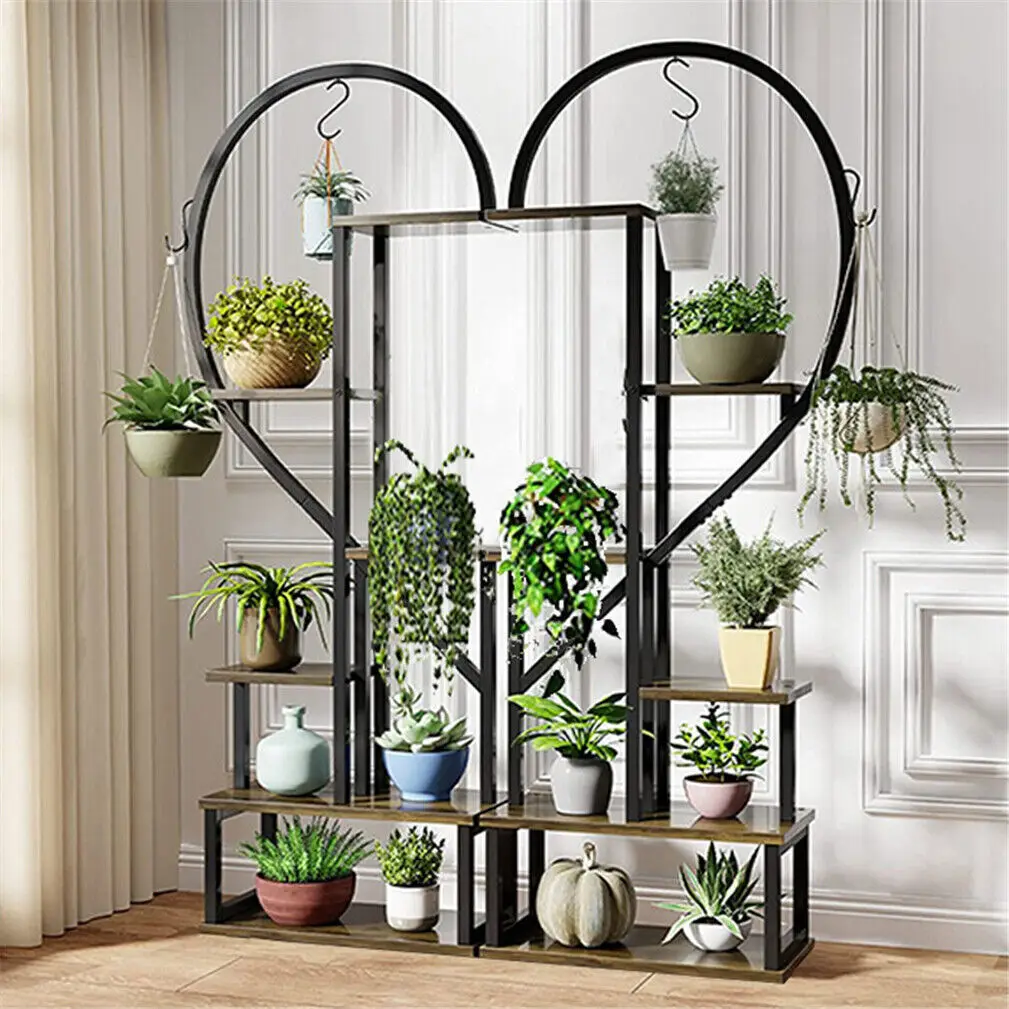 2X Metal Creative Heart Shape Ladder Plant Stands Flower Shelf 6 Tier 20 Pots Holder Large Capacity for Home Patio Lawn Garden