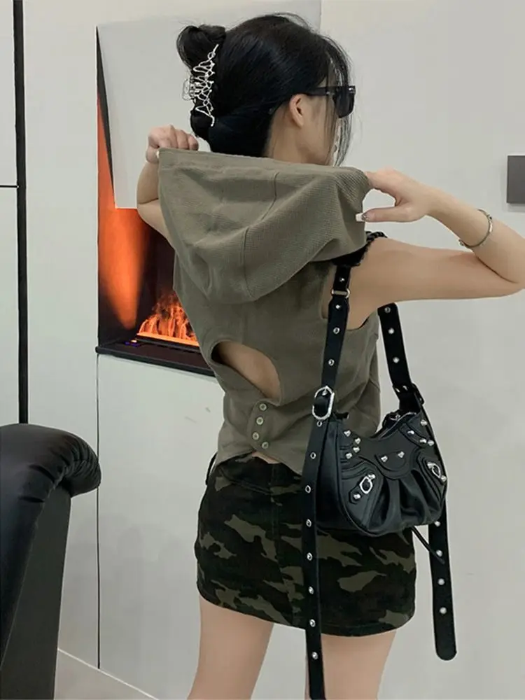 

Американский Ретро Aby Cultural Y2K Spicy Girl Color ibuya Sle Толстовка с капюшоном Женский летний модный топ