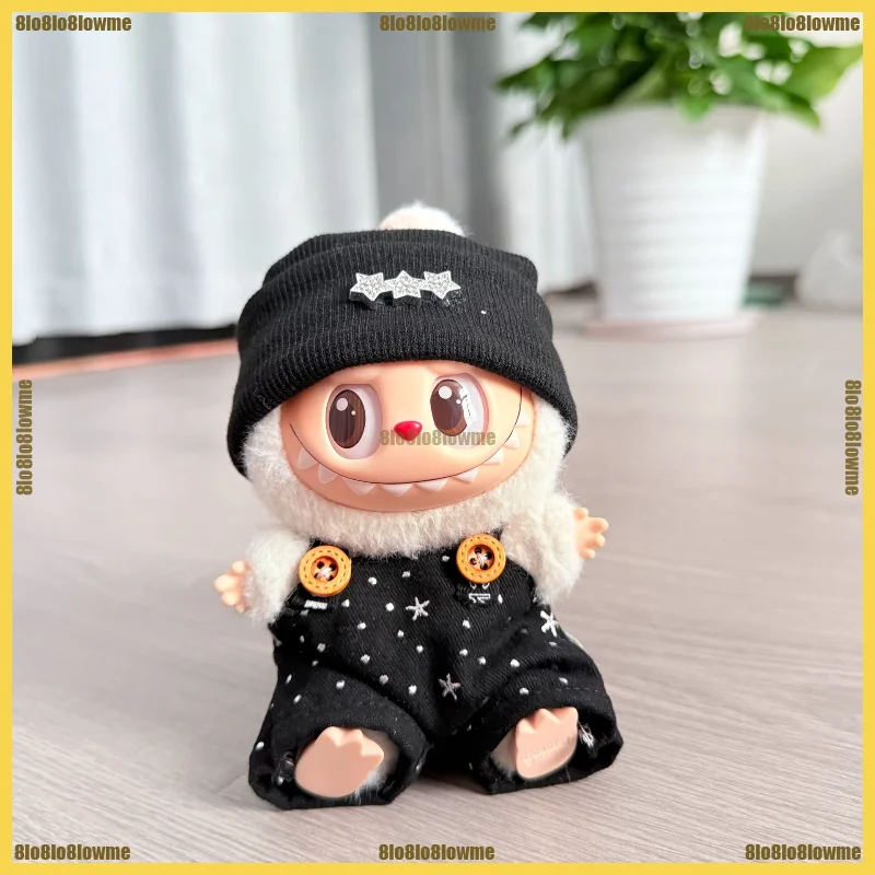 Vêtements Labubu mignons, chapeau tricoté étoile de dessin animé, ceinture ciel étoilé, ensemble pantalon, Mini vêtements de poupée en peluche, accessoires de poupée à la mode
