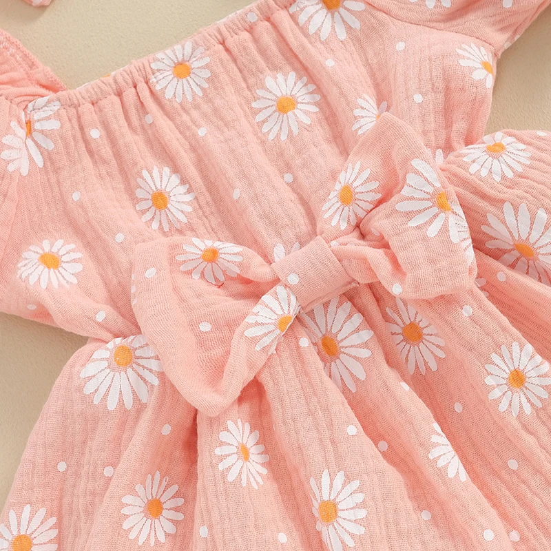 Pelele de margaritas para niñas pequeñas, traje de manga corta con lazo y Diadema, mono Floral, ropa infantil de verano