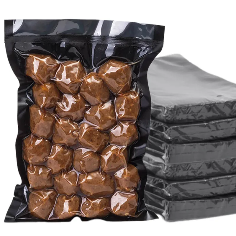 Bolsa de nailon para alimentos al vacío, bolsas de plástico transparente negro para alimentos frescos, carne, pollo, salchicha, fruta seca, bolsa de embalaje de sellado, 100 Uds.