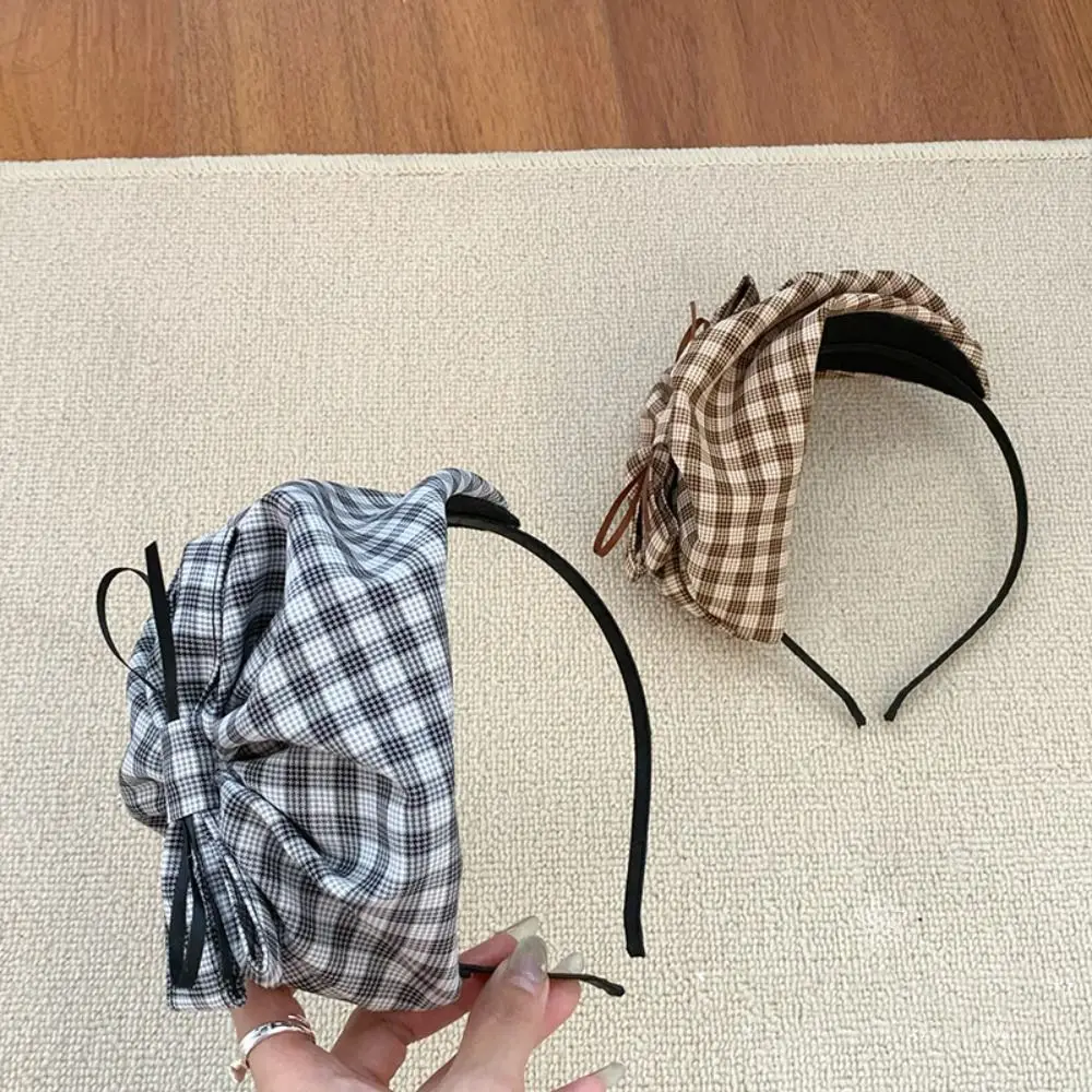 Fashion Half Hat Plaid Formal Hat Headband Bowknot Beret Top Hat Hairband British Style Hair Accessories Bow Hair Hoop Daily