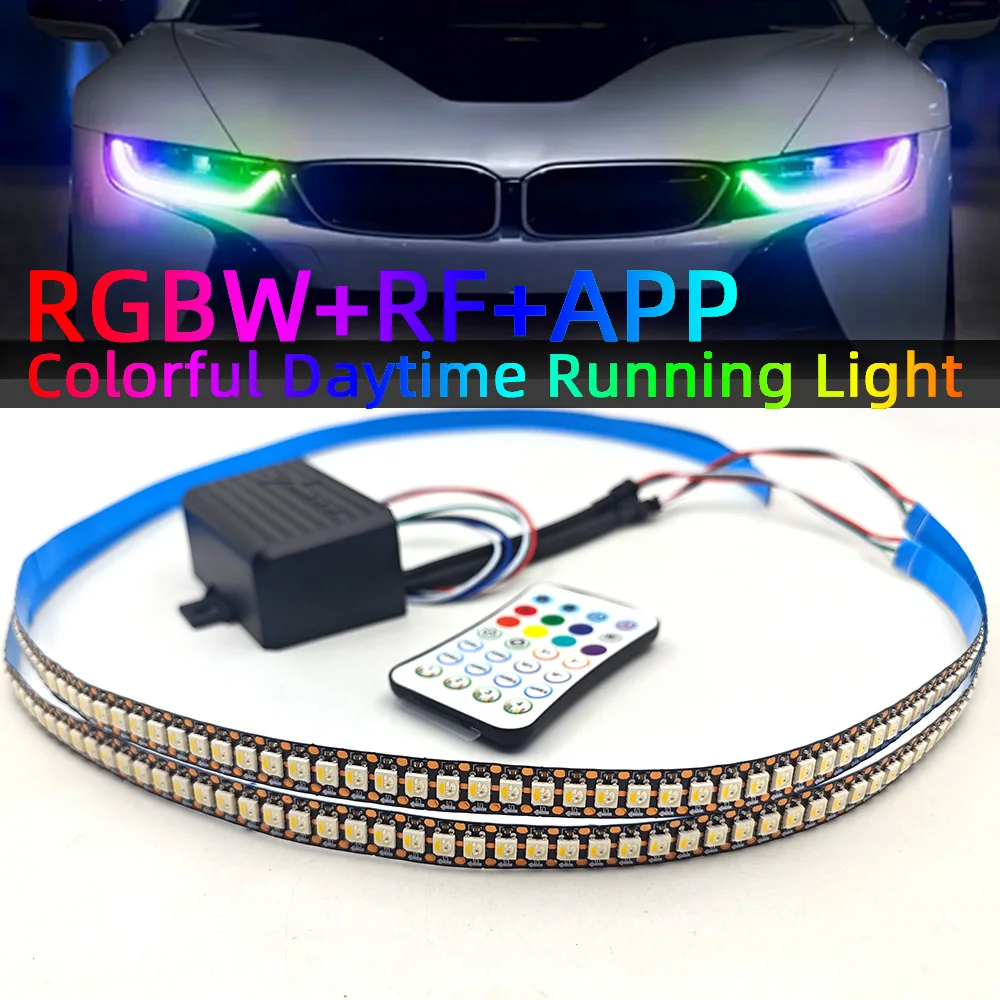 RGBW Colorful LED Light KIT with SK6812 Daytime Running Light White Light RF Remote Control APP Bluetooth Turn Welcome Light DRL