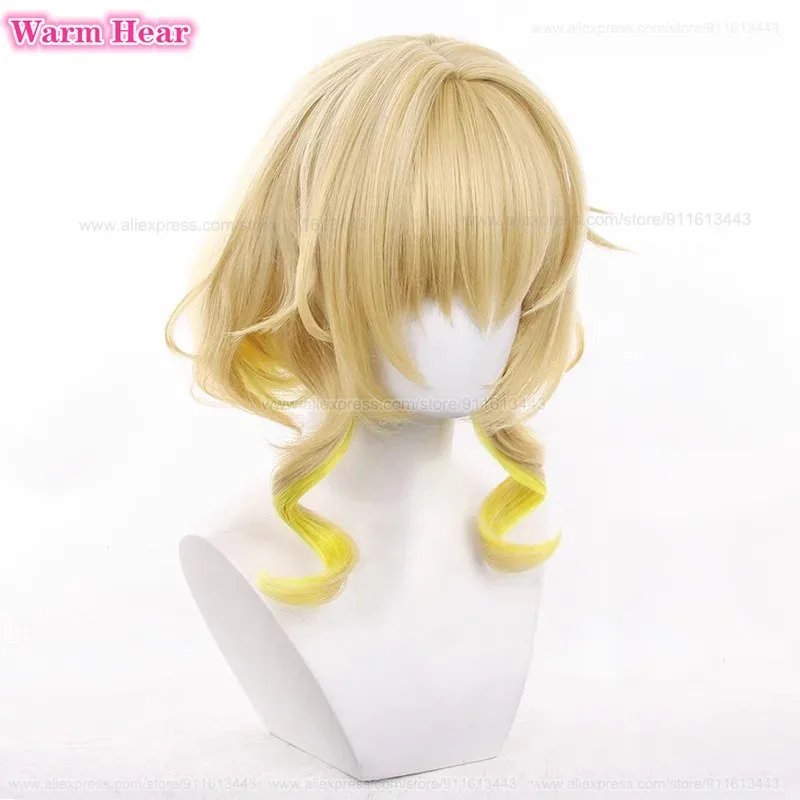 لعبة HSR Aglaea كتان صناعي قصير مختلط مع شعر مستعار أصفر مجعد كوسبلاي أنيمي مقاوم للحرارة شعر مستعار لحفلات الهالوين F;H;6GH