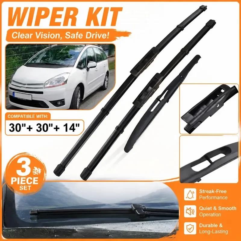 For Citroen C4 Grand Picasso C4 Picasso I 2008-2013 Erick's Front Rear Windshield Wiper Blades Set 30+30+14 Inch Auto