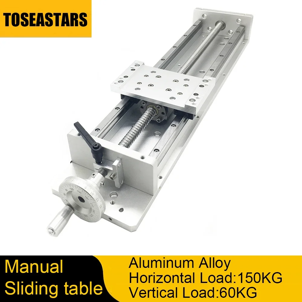 Manual Linear Rail Stage Sliding Table 500 600 700 800 900 1000mm Stroke with Dust Cover 200kg Load Guide SFU1605 Aluminum Alloy