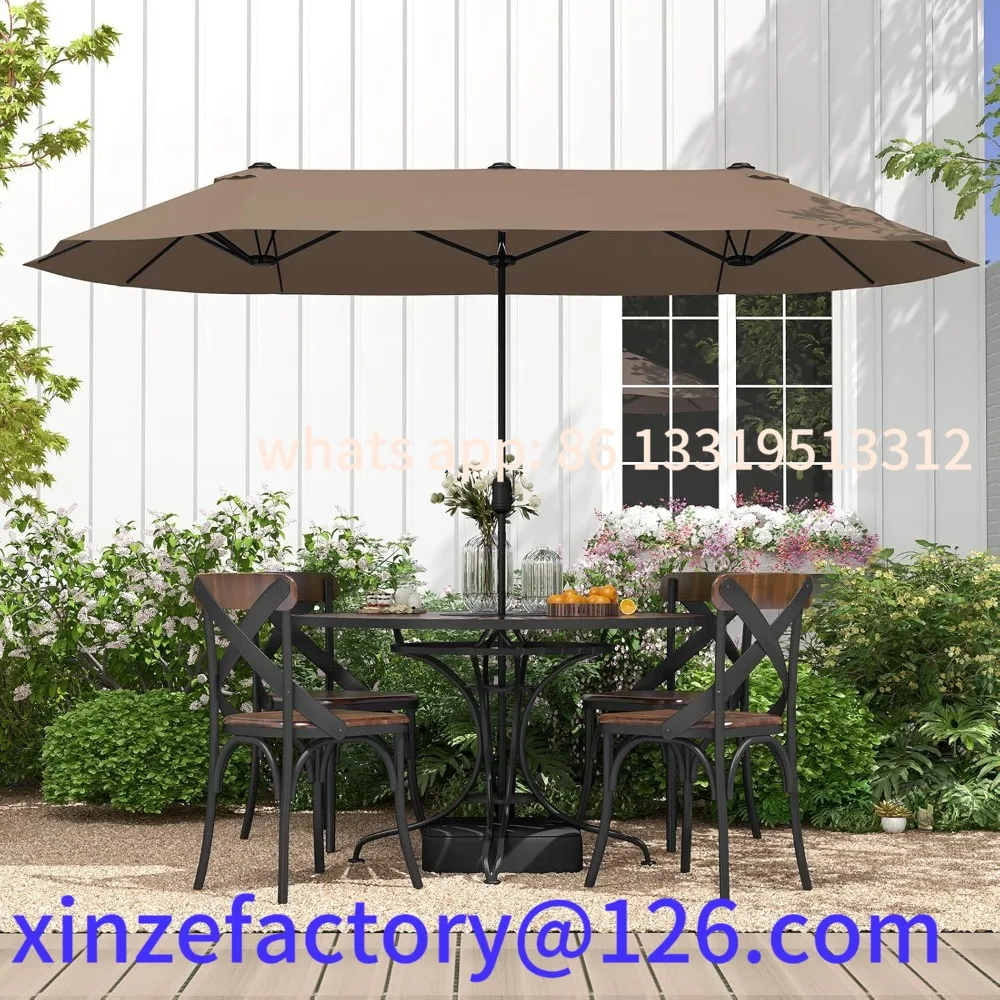 

Customizable Double-sided Patio Parasol, Outdoor Extra Large Sun Umbrella with Base, Crank Handle
