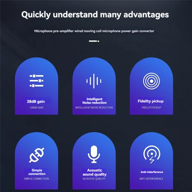 Amplificador de microfone dinâmico, fonte de alimentação 5v, canal único, aumenta a omnidirecional para queda de microfone dinâmico
