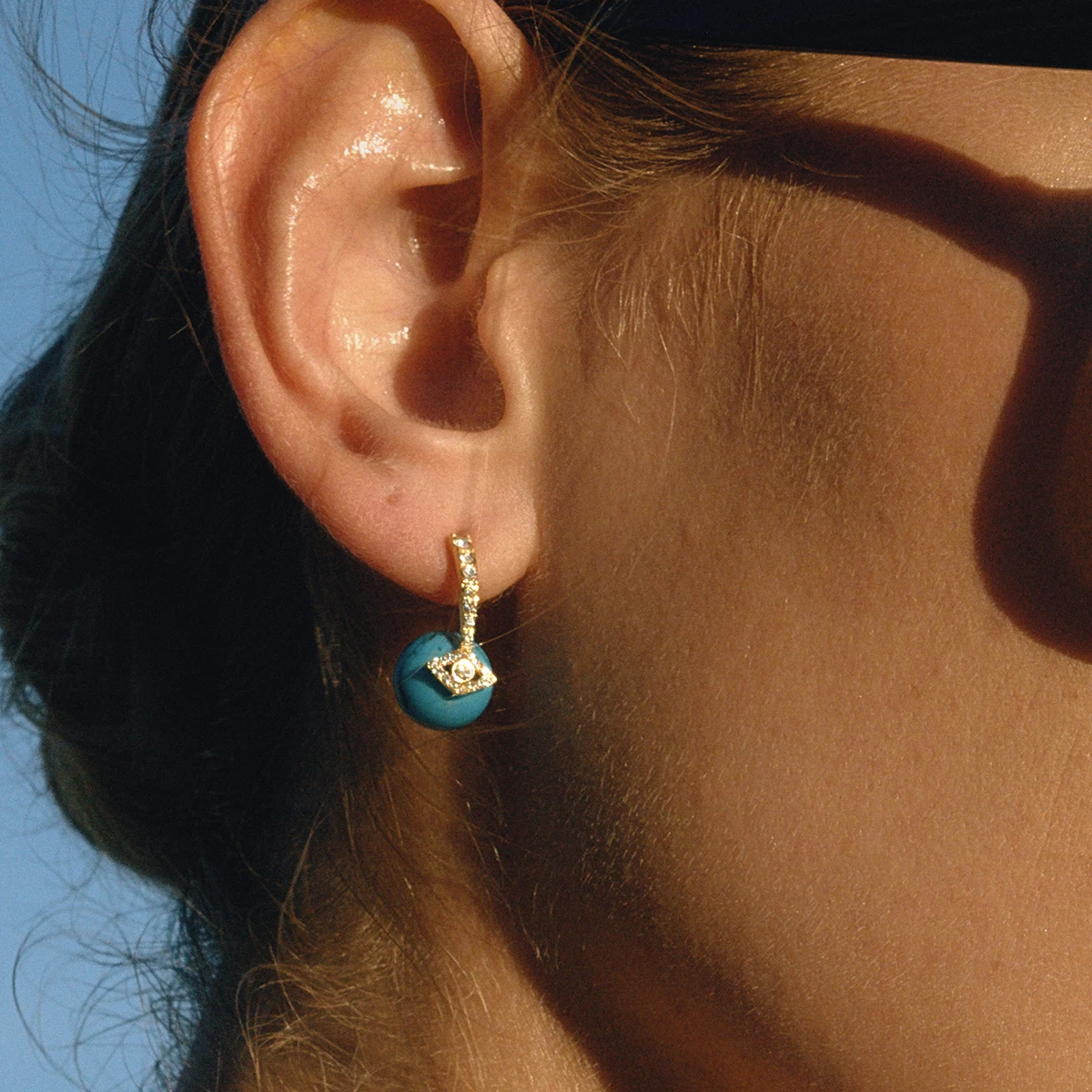 

AIKOER Vintage 18K Gold Color Plated Stainless Steel White Zirconia Devil's Eye Blue Turquoise Earrings Women's Jewelry Party Gi