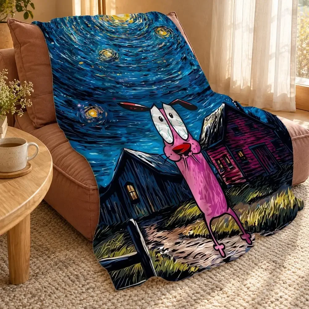 Courage The Cowardly Dog Throw Double Sided Flannel Throw Blanket Soft Travel Camping Sofa Bed Home