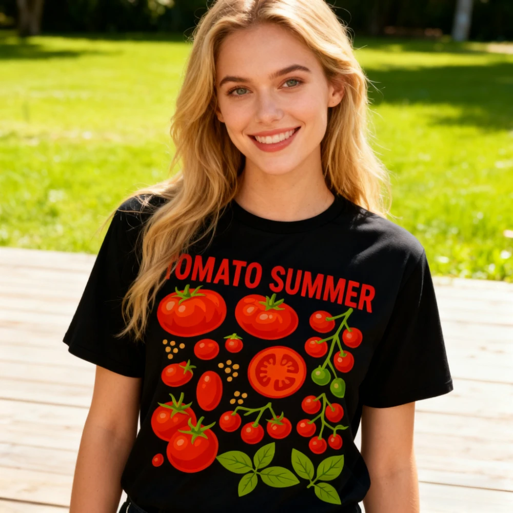 トマトガール Tシャツ夏トマト面白いフルーツトレンディな美的 Tシャツレジャー田舎愛好家女性半袖プリントシャツ