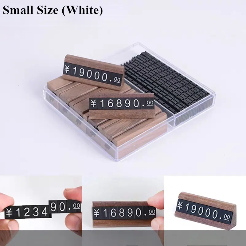 10 Sets / Box Jewelry Sunglasses Watch Number Price Cube Tags Wood Base Price Label Paper Card Sign Holder Display Stand
