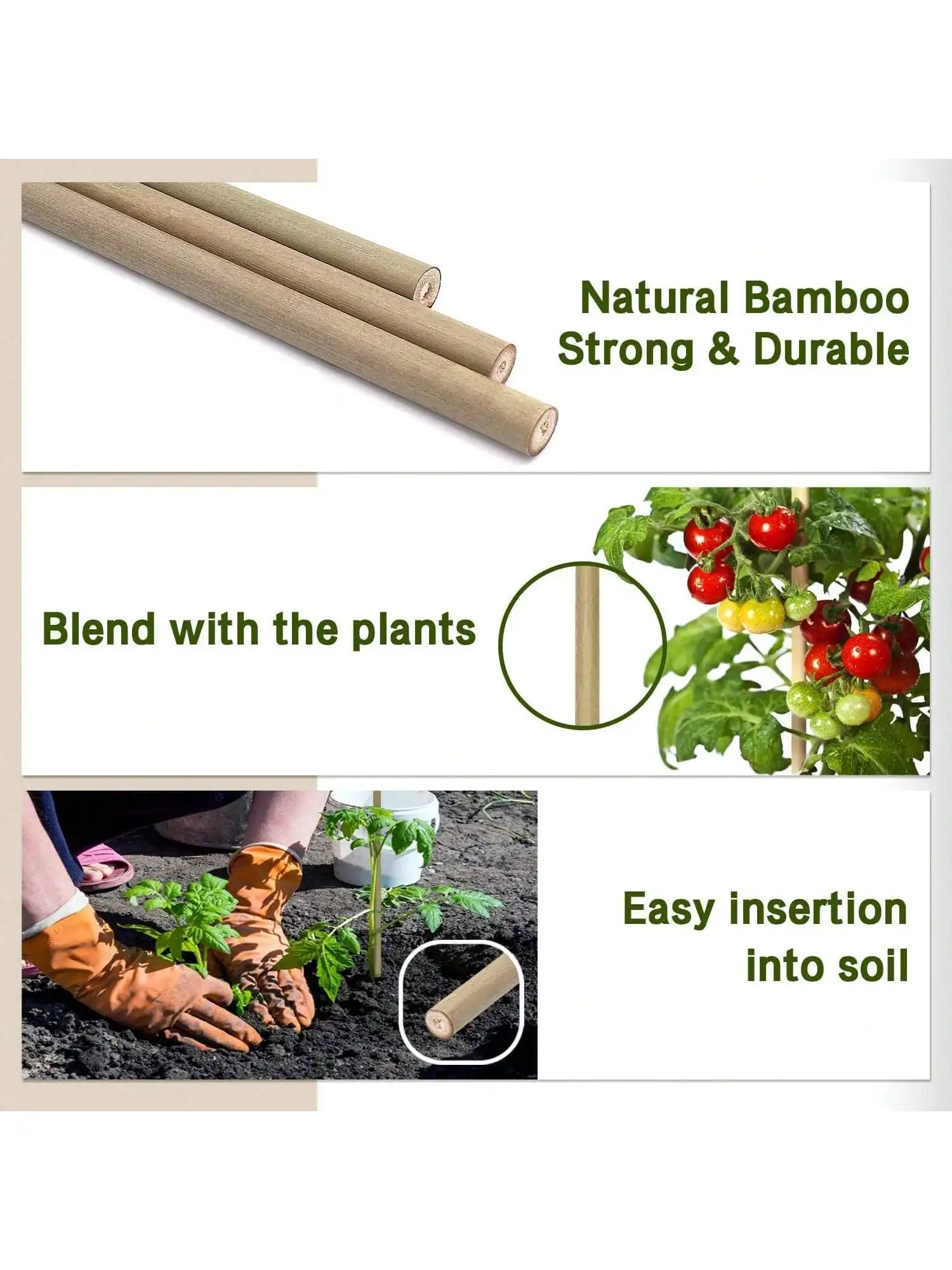 20pcs Bamboo Garden Wooden Stakes Ecological Friendly Bamboo Plants Wooden Stakes, Climbing Plants - Bamboo Sticks