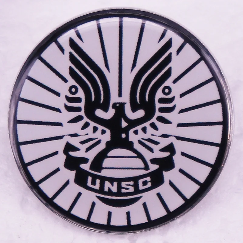 Black White Round Radiant Line Eagle Globe Printed Lapel Pin Sci Fi Style Metal Brooch Decorative Badge for Jacket Canvas Bag