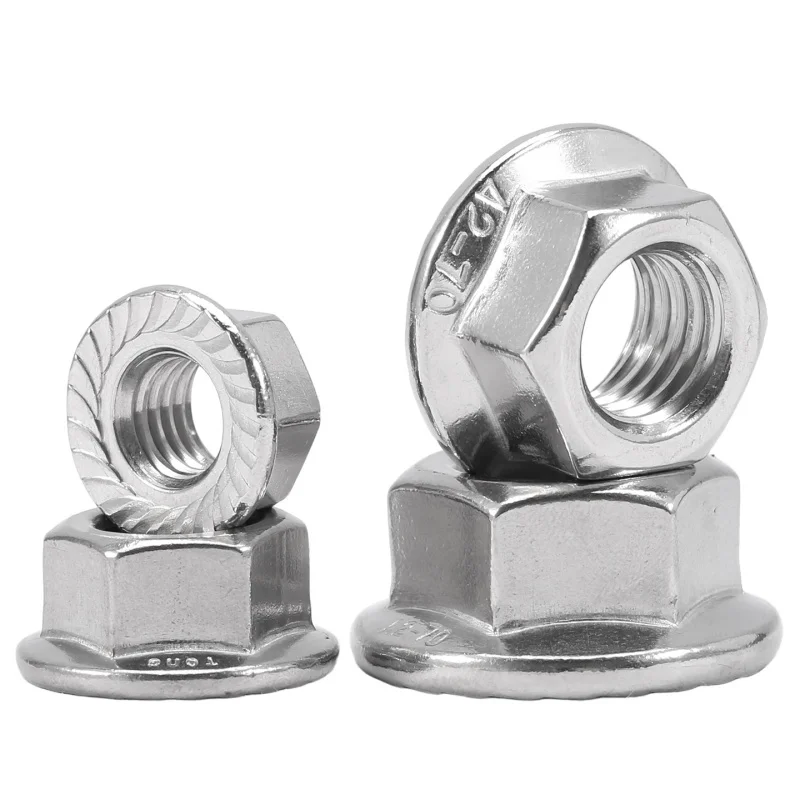 304/316 Stainless Steel Hexagon Flange Nut Pinking Slip Locking Lock Nut M2.5 M3 M4 M5-M20 Serrated Spinlock Flange Nut DIN6923