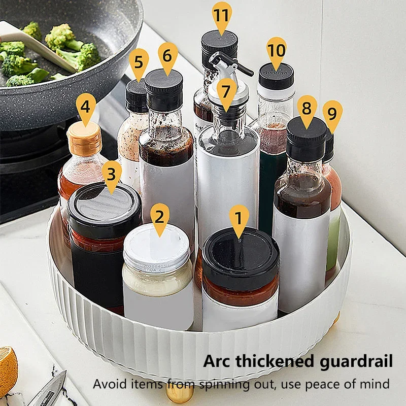 360° Rotating Organizer Kitchen Spice Racks Spice Organizer Spice Tray Oilproof NonSlip Kitchen Supplies Holder for Home Kitchen