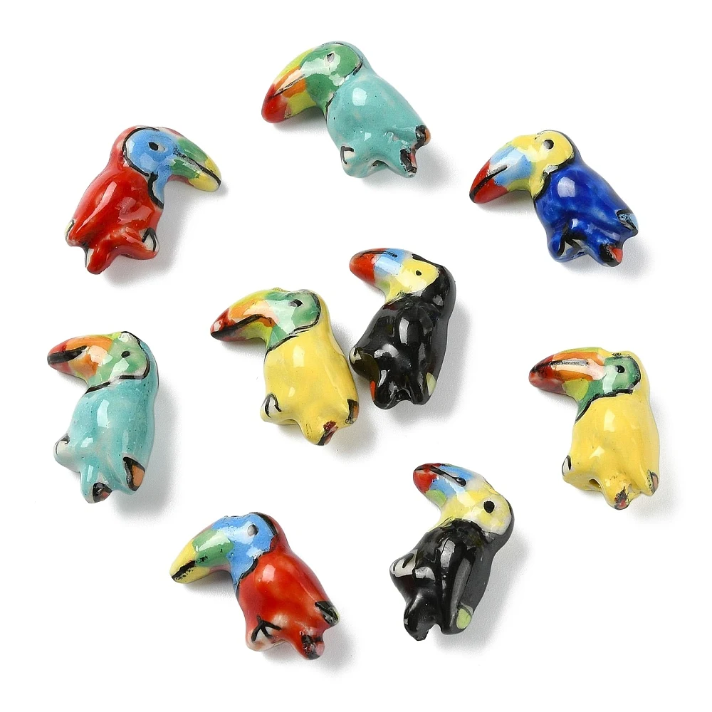 10pcs Porcelain Handmade Toucan Ceramic Beads Multicolor 3D Bird Shaped Loose Spacer Beads for Jewelry Making Craft Decor