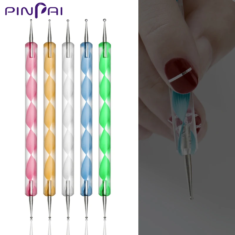 5Pcs Nail Acrylic Dotting Pen Nail Art Diamond Dotting Pen Nail Rhinestones Pick Up Tools Painting Spiraling Stripe Pen Kits