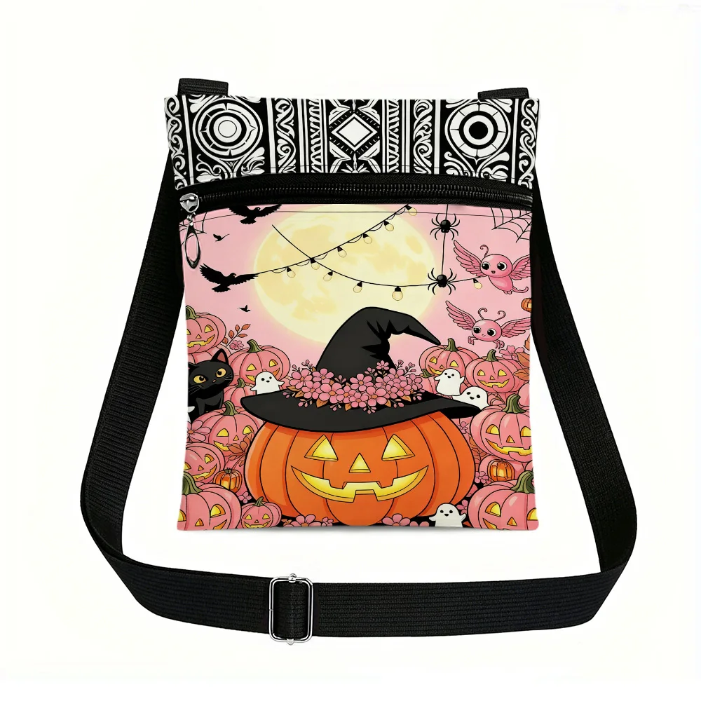 Halloween Witch Pumpkin Crossbody Bag Portable Mini Phone Bag with Zipper Closure Great for Camping Beach Outdoor Trips