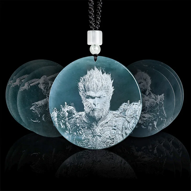 Natural A-goods Jadeite Blue Water Pendant Black Myth Wukong Ice Jade Pendant Fashion Jewelry Accessories Gifts Jade Necklace