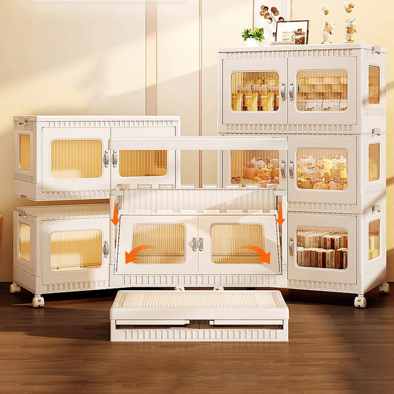 

Вместительный ящик для хранения, утолщенный Штабелируемый Шкаф для хранения с колесами, прозрачная многоярусная полка для закусок