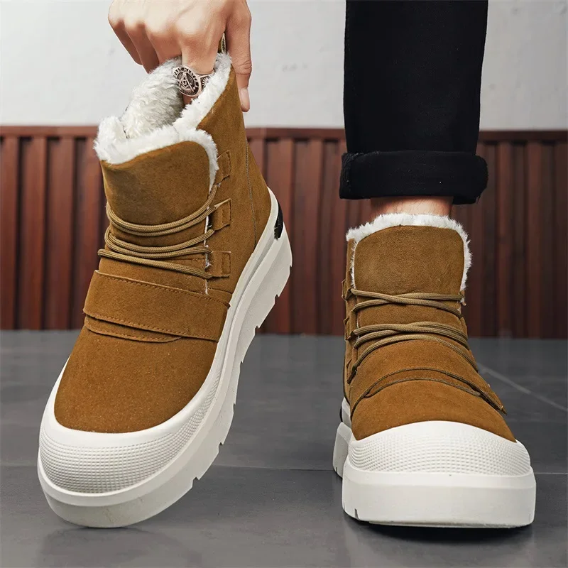 Nowe buty męskie Moda zimowa Pluszowe buty Śniegowce Męskie codzienne trampki na zewnątrz Sznurowane ciepłe buty Antypoślizgowe buty do kostki Męskie