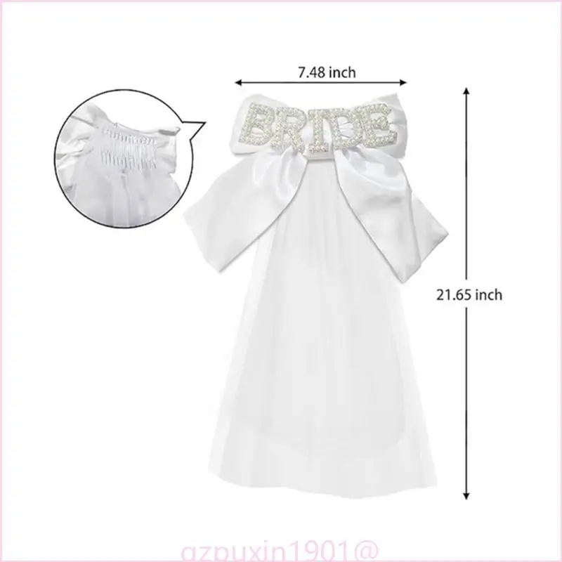 57qa künstliche Perlenbriefbrautschleier mit Bowknot und Haarbom – Detail 6