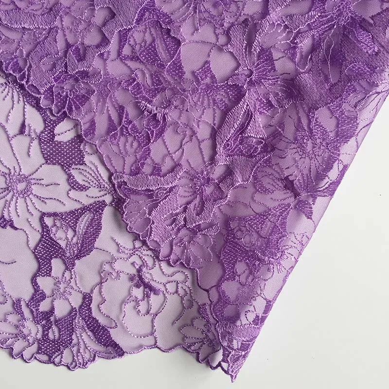 

20Yards/Lot Bilateral Purple Embroidery Lace Tri Tulle Mesh Bra Lingerie Evening Dress Decor Sewing Trimmings Fabric