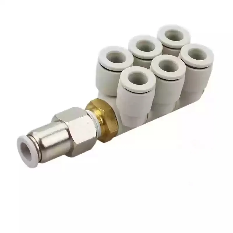 Universal Rotation Seven Way Double Row Quick Plug Air Pipe Joint 4/6/8/10/12mm One in Six out for Industrial Use Six Tube Conne