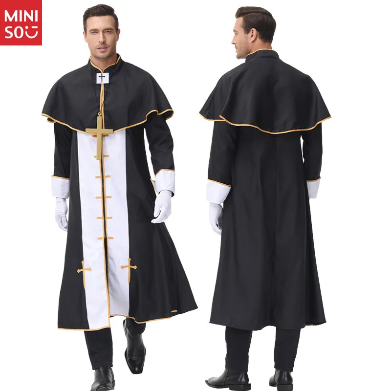 

Miniso Medieval Wizard Priest Cosplay Costume, Halloween Grim Reaper Robe for Role Playing