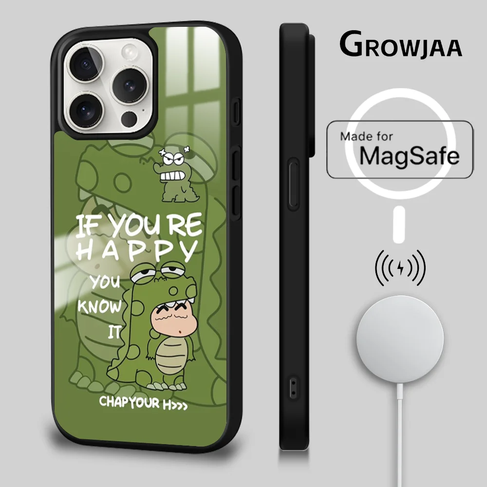 C-Crayon S-Shin-chan Magsafe Phone Case For iPhone 15 14 13 12 11 Pro Max Plus Mini Shockproof Mirror Wireless Magnetic Cover