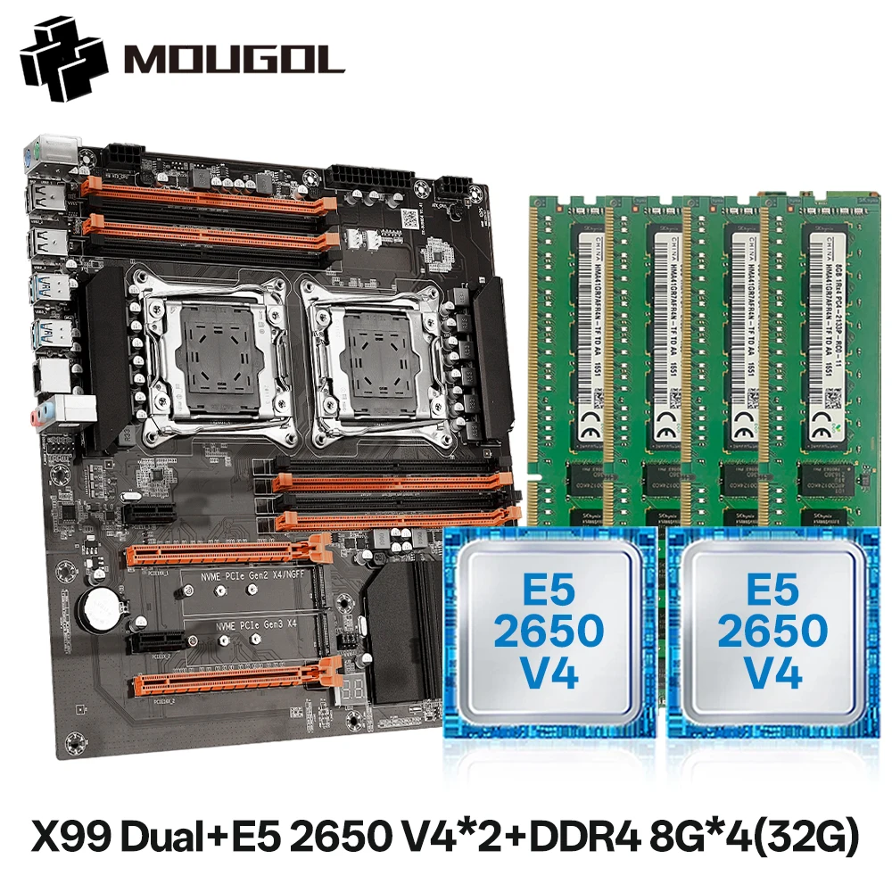 

Комплект игровой материнской платы MOUGOL X99 с Xeon E5 2650 V4 и DDR4 8 ГБx4 двухканальной оперативной памяти LGA 2011-3 M.2 NVME для настольных компьютеров