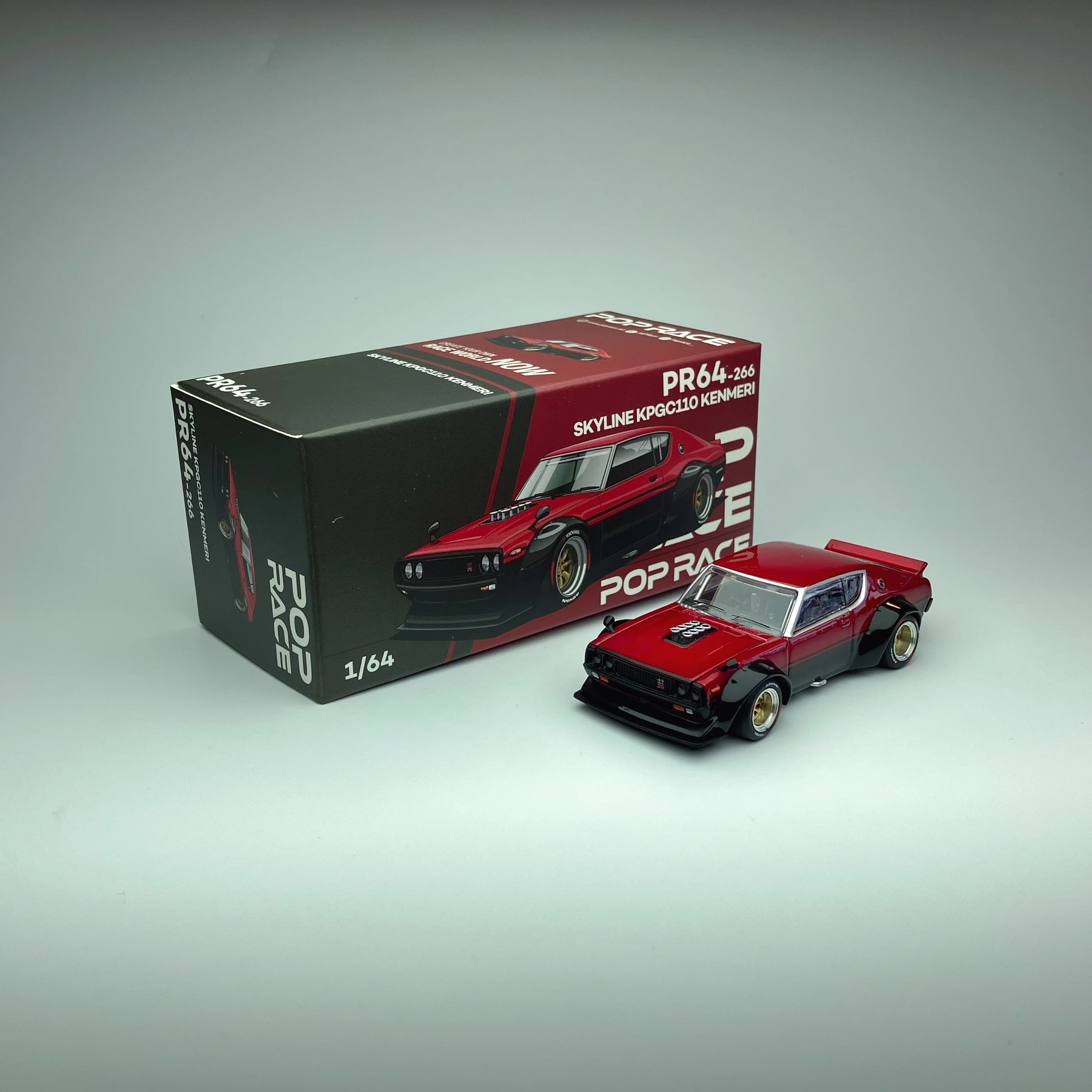 Pop Race 1:64 Skyline KPGC110 Kenmeri Red/Black #266 Diecast Model Car Collection Limited Edition Alloy
