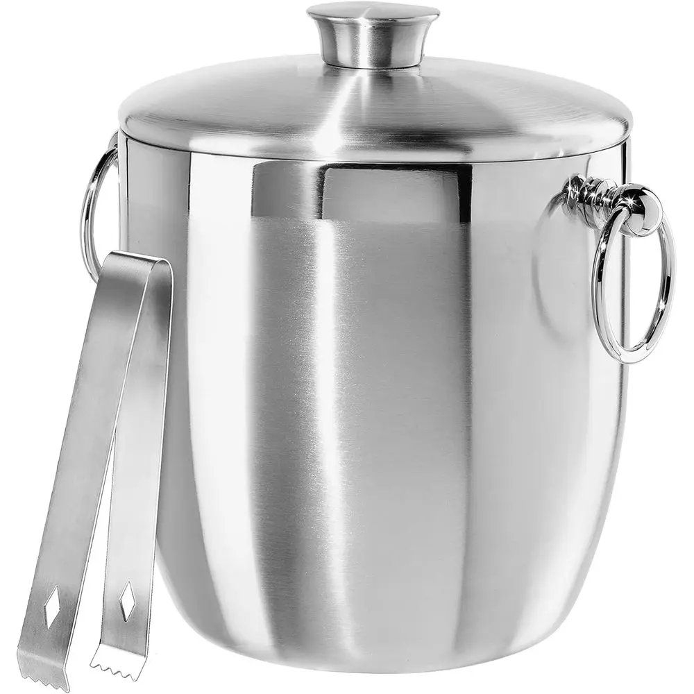 

Double Wall StainlSteel Ice Bucket - Insulated Ice Bucket with Elegant Steel Lid, Classic Handles & StainlSteel Ice Tongs - Grea